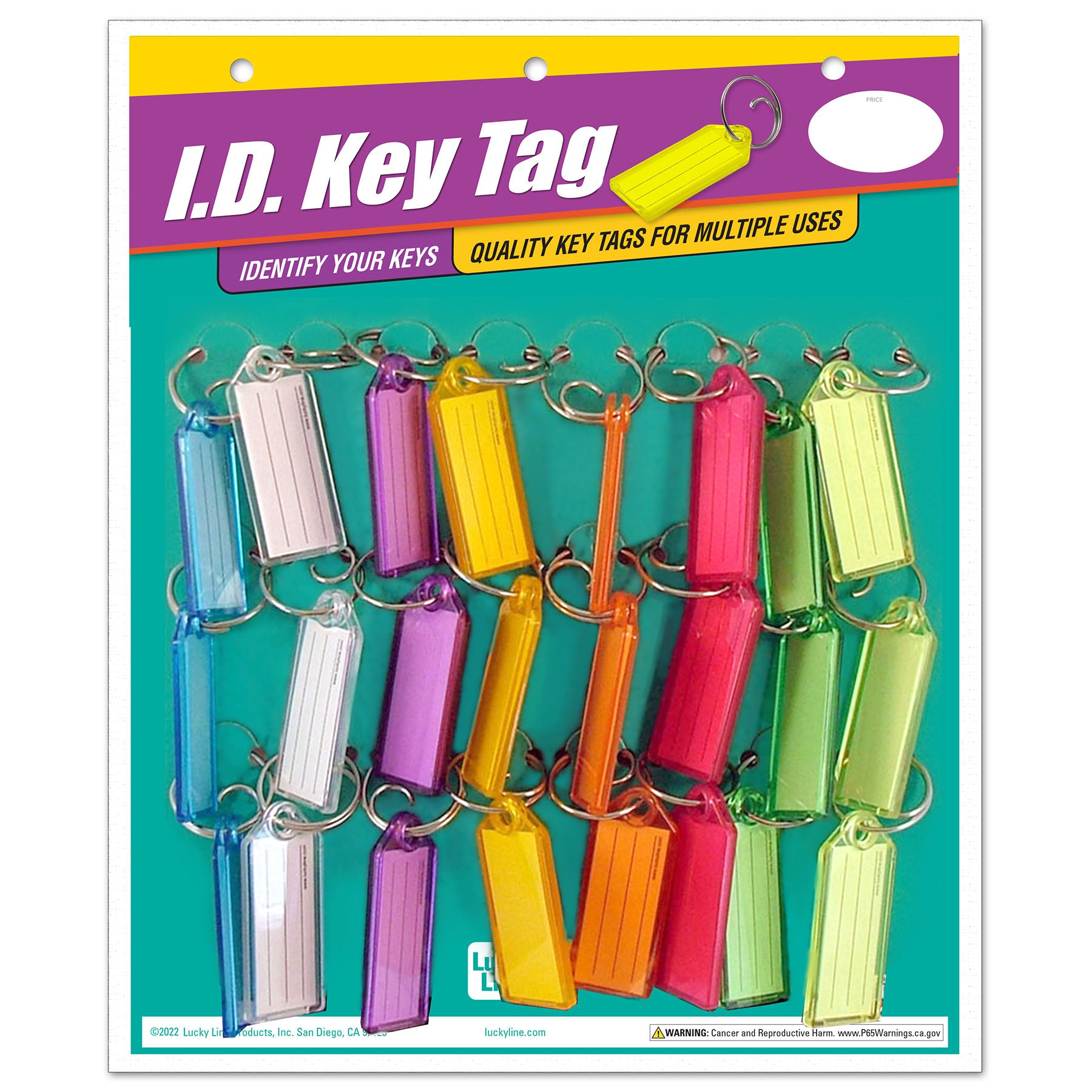 Lucky Line Large Key Tag, Clear Without Insert, V-Lock and Split Ring 090510 (100-Pack)