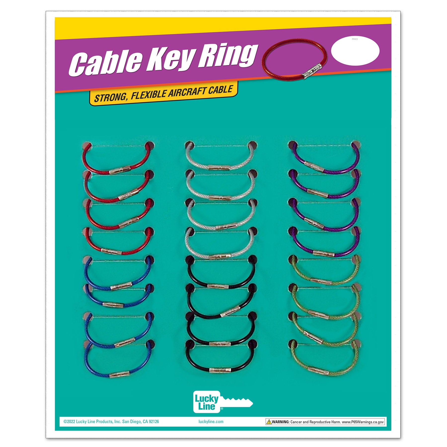Lucky Line 4-1/2 Locking Cable Key Ring, Crimp to Permanently Close, Nylon Coated Steel Wire, Corrosion-Resistant, 25 Pack, Assorted (80800)